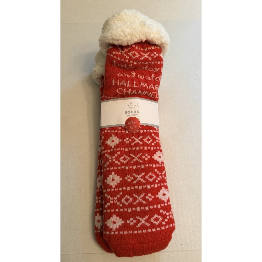 NEW Hallmark Channel Let's Stay In & Watch Slipper Socks Sherpa Lined Grippy